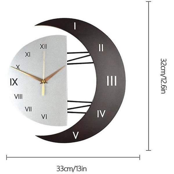 Silent Wall Pendulum Creative Moon Shaped Frame Quartz Wall Clock