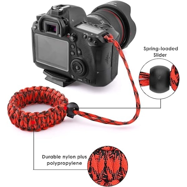 Universell flätad rem för videokamera (2-pack) – Justerbar Paracord bekväm utomhusaktivitet fläkt överlevnad och äventyrsarmband Black + Red/Black One Size