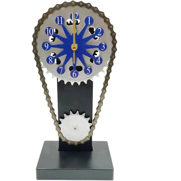 Vintage roterende tannhjulsklokke, bordklokke, Steampunk-klokke med bevegelige tannhjul, personlig kreativ metallklokke, for kontordekorasjoner i stuen Blue
