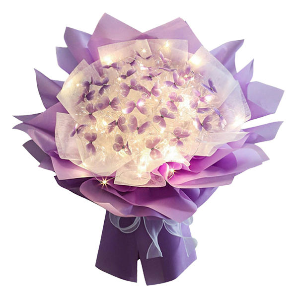 Ny 33pc Fjärilar Blombukett Presentset Med Led-Ljus Perfekta Presentidéer För Alla Hjärtans Dag, Födelsedag, Bröllopsdag, Förlovning Purple