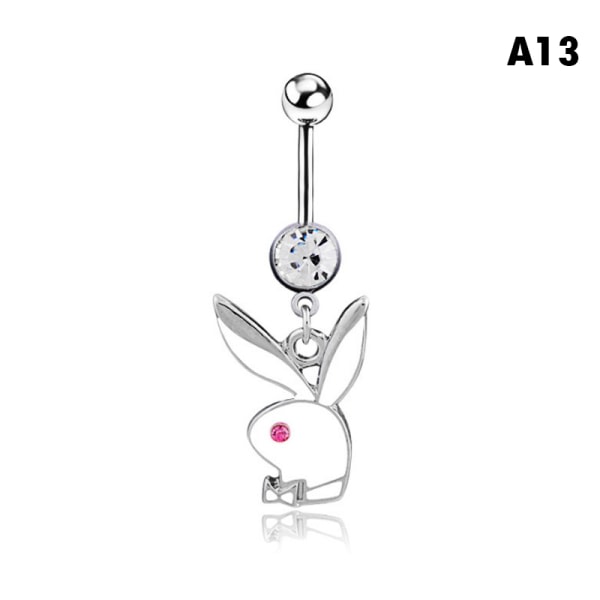 1 st Bunny Dangle Navelring Paved CZ Gems Kirurgiskt Stål A13