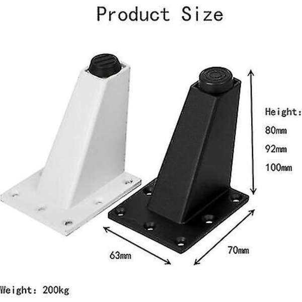 4 stk justerbare møbelben i tykk aluminiumlegering, skrå ben, bord, sofa, seng, TV-skap, møbelføtter, hvite, 9 cm (hy)