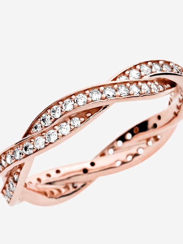 Pandora - Glitrende Ring med Tvinnede Linjer - 14k roségullforgylling Circumference: 54mm