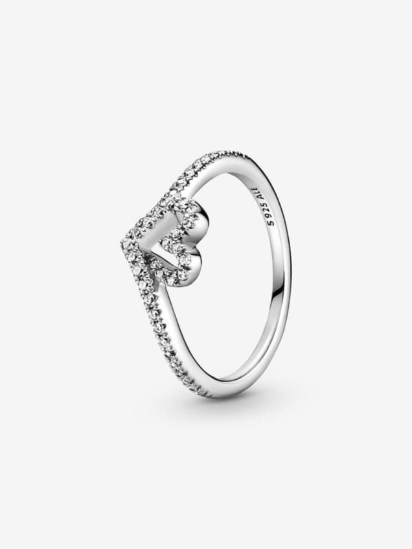Pandora - Glitrende Wishbone Hjerte Ring - Sterling sølv Circumference: 52mm