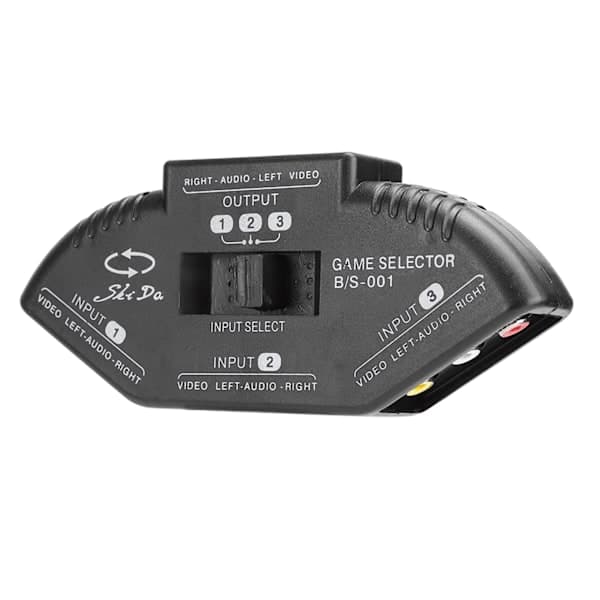 3 ind 1 ud lyd- og video-RCA-splitter sort switch med AV-kabel til DVD VCD VCR Sort