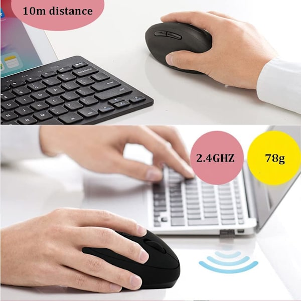 Ergonomisk Mus, Trådløs Mus Genopladelig Vertikal Mus med USB-modtager, 2,4 GHz Trådløs Mus, 6 Knapper, Justerbar DPI 800/1200/1600 Black