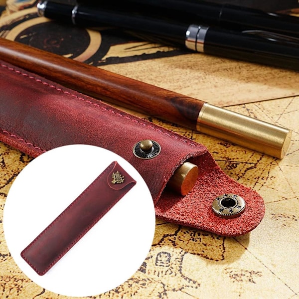 Læder Pen Pung Fyldepen Pung Enkelt Pen Etui Holder Holdbar Pen Etui Skrivebordsartikler til Kontor Taske Pung Holder Box Organizer Vinrød