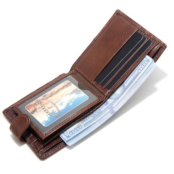 Lompakot Miesten nahkainen Rfid-esto ohut lompakko, jossa 10 luottokorttia, 2 setelilokeroa, henkilöllisyystodistus-ikkuna ja kolikkotasku Minimalistinen lompakko-ruskea