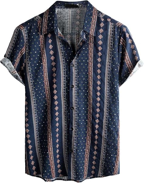 Blomstrete Hawaiiskjorte for menn, kort ermet, knepping, strandskjorte