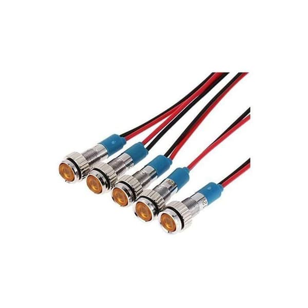 5 stk. gule 12V 8mm LED instrumentbræt advarselslamper, velegnet til biler