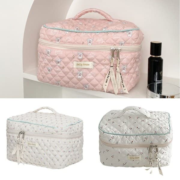 Flip bomulds makeuptaske Bærbar toilettaske Pink pink