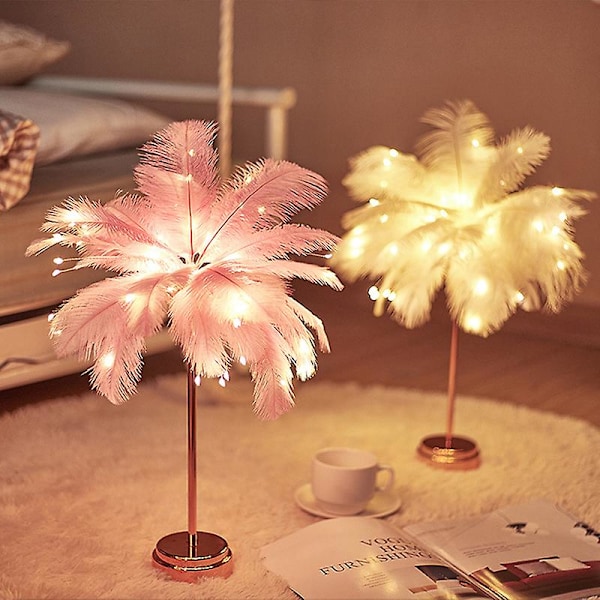 Led fjærlampe bordlampe liten nattlampe soverom jentehjerte nattbordlampe 1 pc White