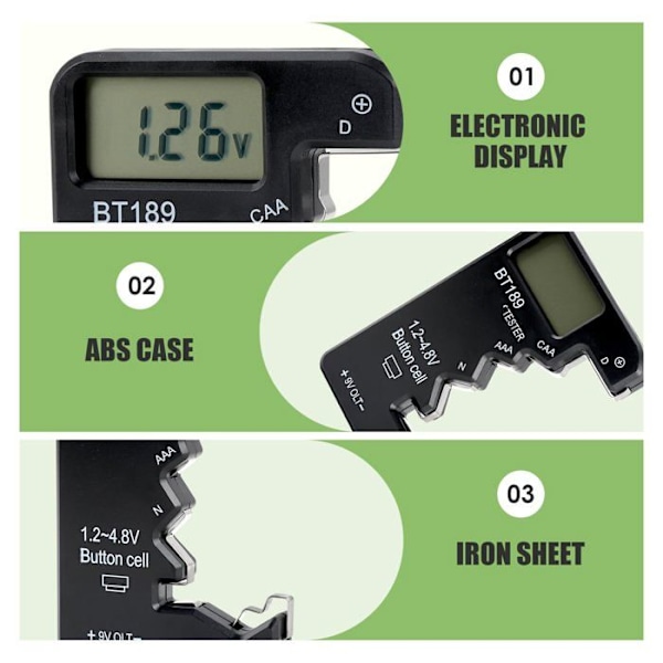 Mini Digital Batteritester, ABS Universal Batteritester med High Definition LCD-display til typer D CAA N LR44 9V 6F22