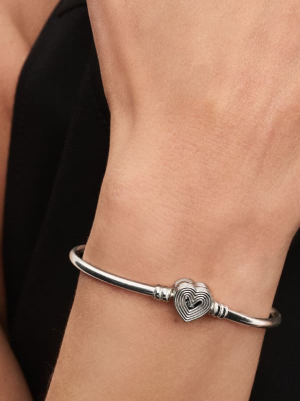 Pandora - Radiating Heart Clasp Rannekoru - Sterlinghopea 8.3in/21cm