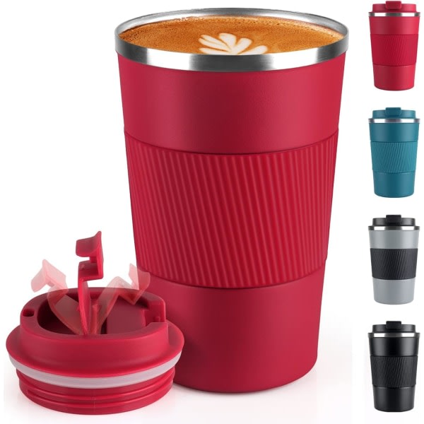 Kaffemugg 12oz - Isolerad kafferesemugg Spillsäker med läcksäkert lock Vakuum termos kaffetumlare i rostfritt stål
