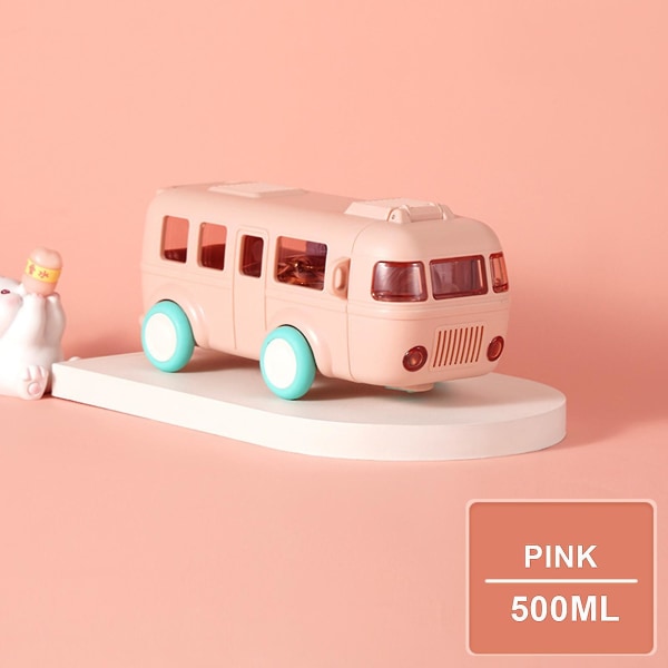 Bærbar vandkop i busform, bil halm vandkop, bus vandflaske Kawaii bil halm vand kop Pink