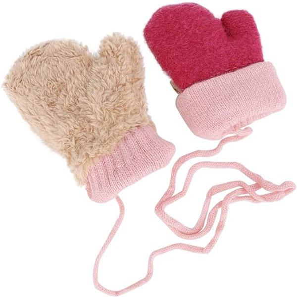 Toddler Magic Stretch Mittens Tykke Plysjforet, Vinter Baby Boys Girls Strikkede Hansker Varme Fluffy Full Finger Hansker Kaldt Vær Ski Hansker