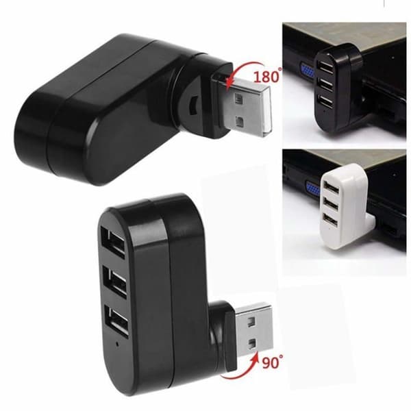 USB-portdeler, kompakt bærbar 3-ports roterende USB-hub, USB-dockingstation, sort