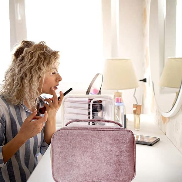 Makeup taske, rejse makeup organizer kosmetiske børste tasker Pink