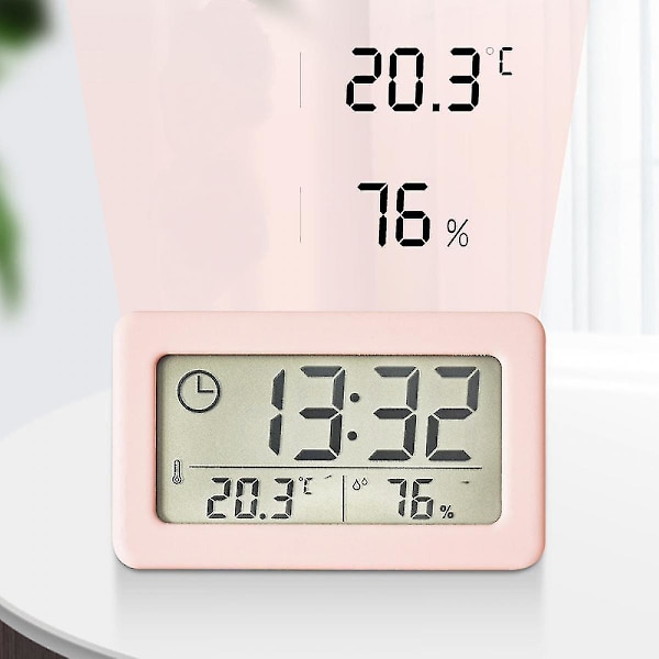 3,8 tuuman yksinkertainen kello, kevyt ja ohut elektroninen kello, jossa lämpötila ja kosteus, värikäs pohjoismainen tyylinen kello, kätevä kello (vaaleanpunainen) (hy)
