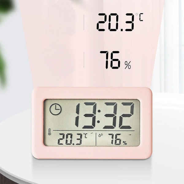 3,8 tuuman yksinkertainen kello, kevyt ja ohut elektroninen kello lämpötilalla ja kosteudella, värikäs pohjoismainen kello, kätevä kello (vaaleanpunainen) (hy)