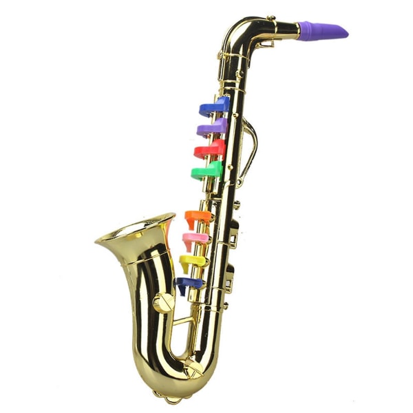 Saxofon 8 Färgade Tangenter Metallisk Simulering Rekvisita Spela Mini Musikalisk För Barn Födelsedag Leksak Guld