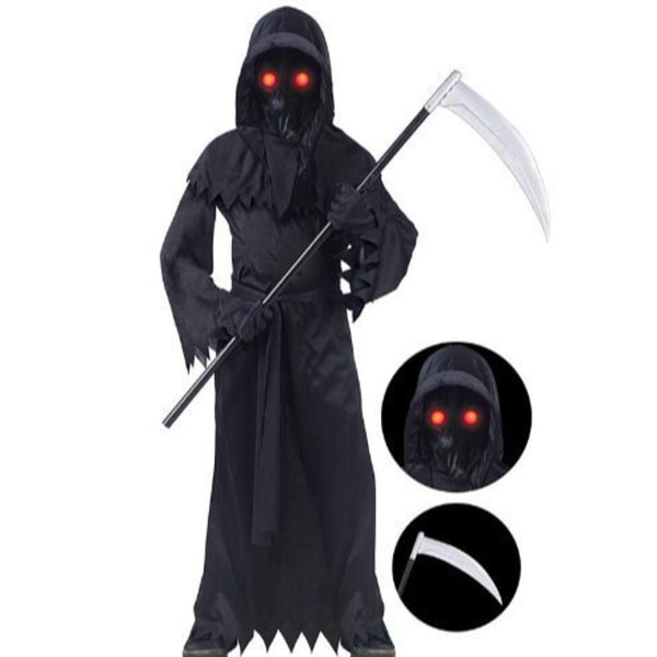 Nya Halloween-cosplaykläder för barn, dödsdräkt, cosplay-glasögon med belysning S 100-100CM