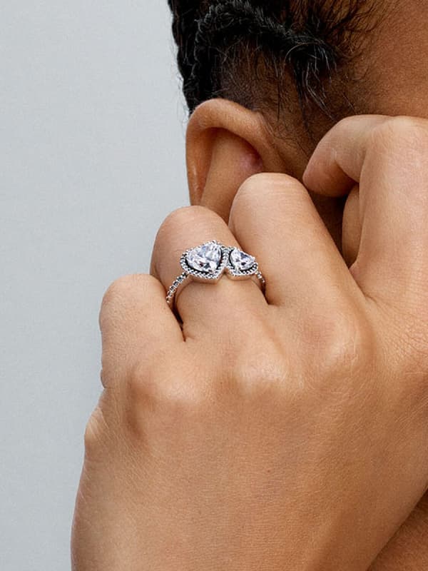 Pandora - Sparkling Halo Hearts Ring - Sterlingsølv Circumference: 54mm