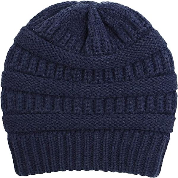 Vintervarm Strikket Hat med Satinforing Kabelstrikket Beanie Chunky Slouchy Skull Cap til Kvinder Navy
