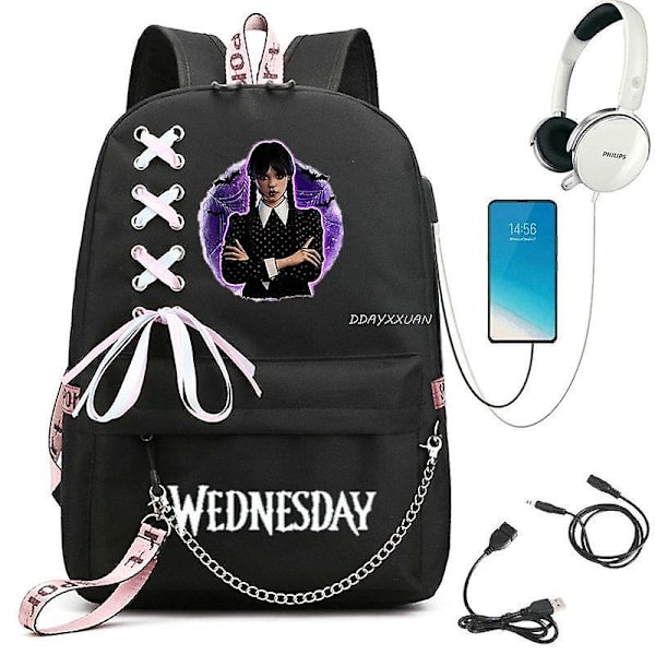 Wednesday Addams Rygsæk Mirabel Madrigal Skole Tasker Usb Opladning Rygsæk Rejse Notebook Skole Taske Til Børn Studerende picture color12