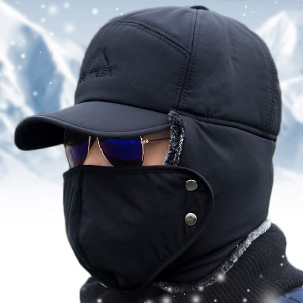 Vinterflyghatt för män, vindtät varm vintermössa med öronlappar, cap för män Peaked hatt för snowboardåkning skridskoåkning Cykling