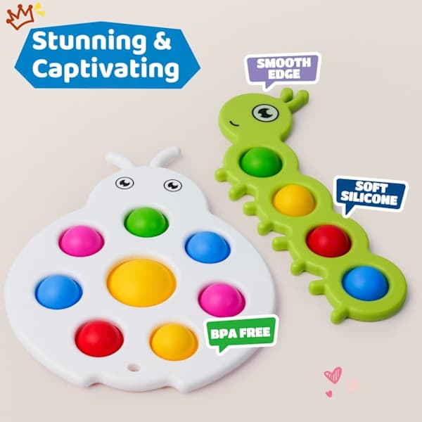 Fidget Popper Sensoriska Leksaker för Bebisar 10+ Månader, Montessori Aktivitetsspel och Bubblor Finmotorik (2 Delar)