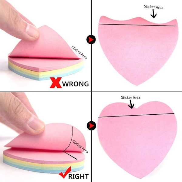 Hjerteformede Sticky Notes - Selvklæbende Post-it Notes Søde Blandede 4 Farver til Kontor/Hjem Bulk Salg 600 Ark Total