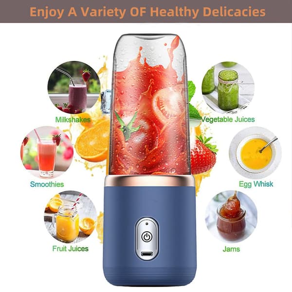 Bærbar Reiseblender med 6 Blader 400ml Melkeshaker Smoothies Blender Blue