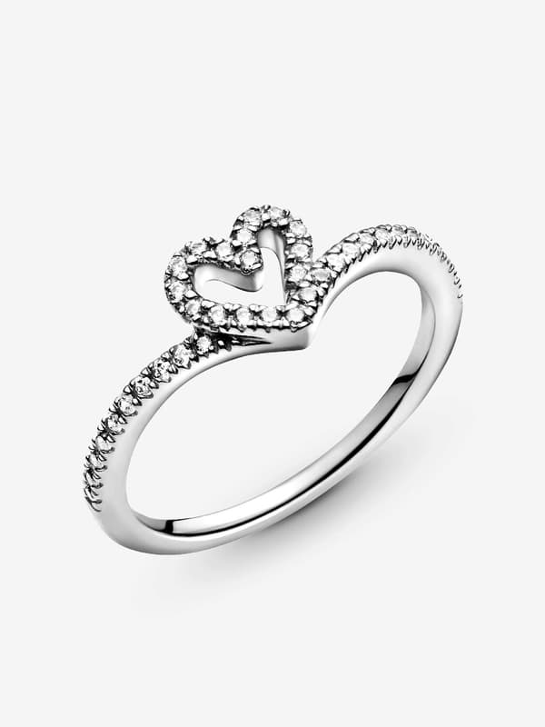 Pandora - Glitrende Wishbone Hjerte Ring - Sterling sølv Circumference: 52mm