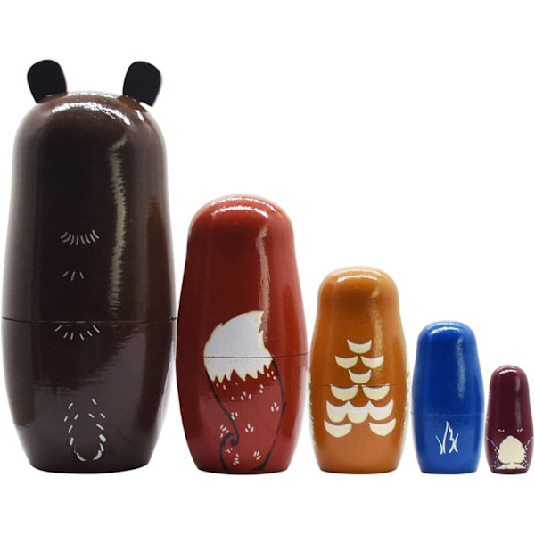 Ryska Nesting Dolls - Björnträdockor i trä Matryoshka för barn Handgjorda söta tecknade djur Mönster Nesting Doll Toy Stacking Doll Set om 5