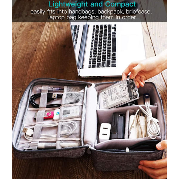 Reisearrangørveske, Elektronikktilbehørsarrangørveske, Universal bærbar reisegadgetveske for kabler, Powerbank, USB-stasjon, lader harddisk Gray
