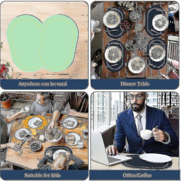 Faux läder placemats set om 4 - Dubbelsidig färg oval design matbord mattor vattentät värmebeständig heminredning -xx Light green