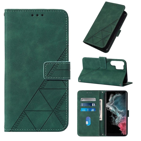 Etui til Samsung Galaxy S23 Ultra 5g med snor, crossbody-reim og lommebok i skinn med magnetisk lukking green