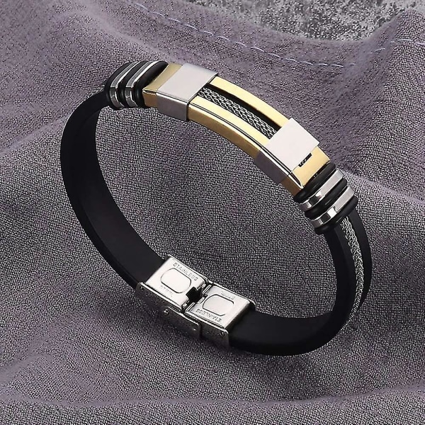 Justerbart armband i silikon för män, armband i rostfritt stål, present