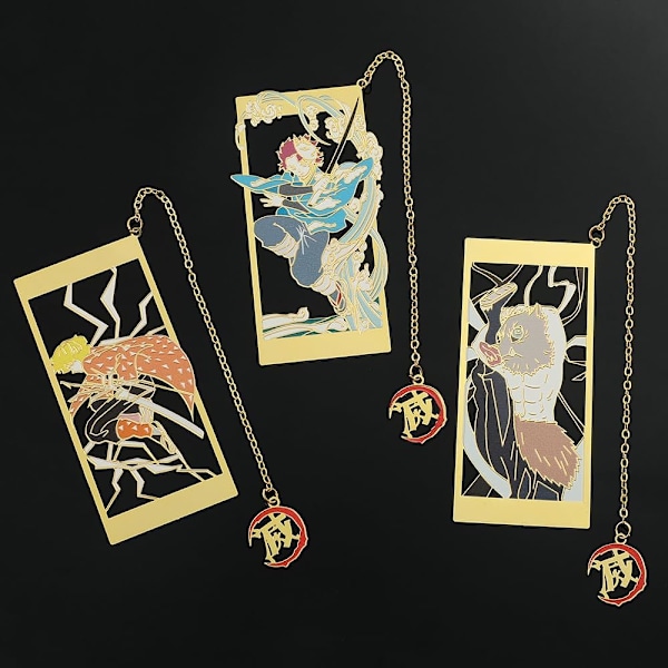 Demon Metal Boomar Slayer Anime Kawaii Kamado Tanjirou, Agatsuma Zenitsu, Hashibira Inosue Boo Mar Skolmaterial Present till Lärare (3PCS)