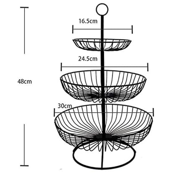 Hedelmäkori 3-tasoinen Metalli Hedelmäkuppi Vihannessäilytyskori Hedelmäkakku Näyttöteline Yhteensopiva Keittiöpöydän Koristeluun Hedelmälangallinen Hylly Säilytys Black