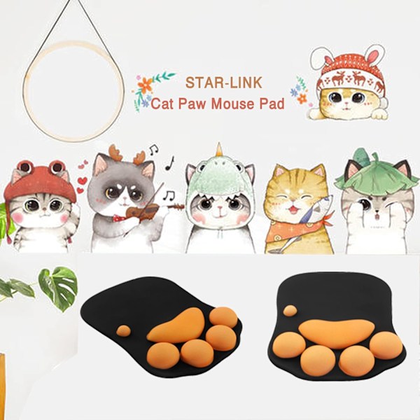 3D söt musmatta dator anime mjuk katt tass musmattor handledsstöd komfort silikon minnesskum spelmusmatta matta
