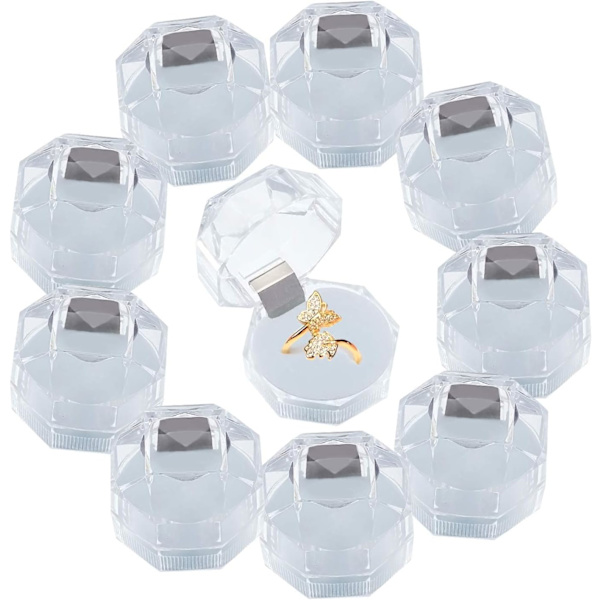 40 stk. gennemsigtige plastringæsker krystaløreringe smykker opbevaringsæsker display organizer etui med skumindsats til alle slags ring smykker øreringe White