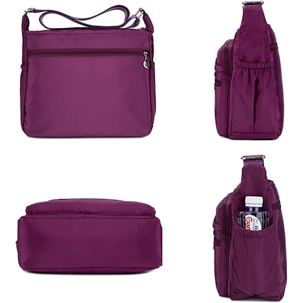 Naisten monilokeroinen rento crossbody-laukku, vedenpitävä olkalaukku nailonista (violetti)