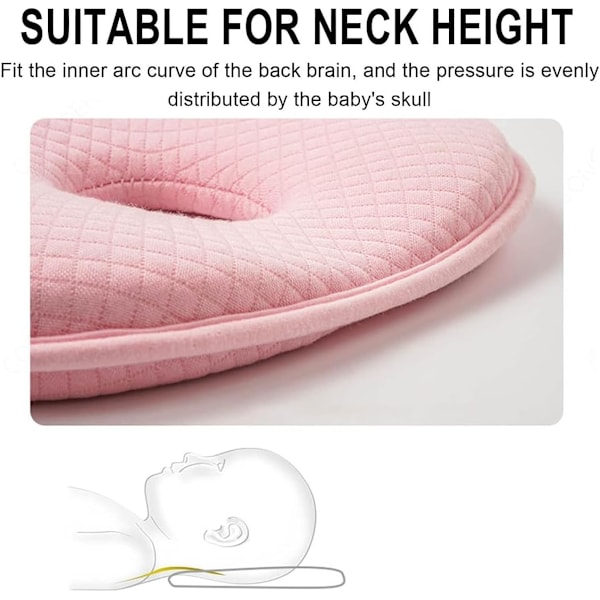 Babykudde spädbarns minnesskum rese kudde hjälper till att förebygga och behandla platt huvud syndrom minnesskum babykudde anti platt huvud Pink