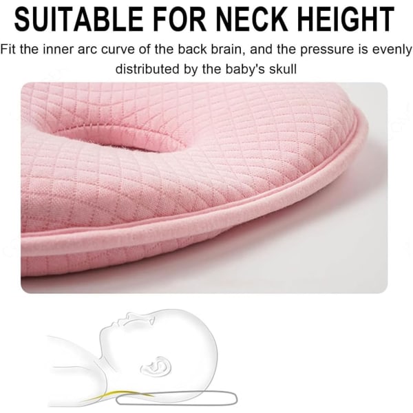 Vauvan tyyny, vastasyntyneen muotoilutyyny, muistivaahto, matkatyyny, auttaa ehkäisemään ja hoitamaan litteän pään oireyhtymää, muistivaahto vauvan tyyny, litteän pään vastainen Pink