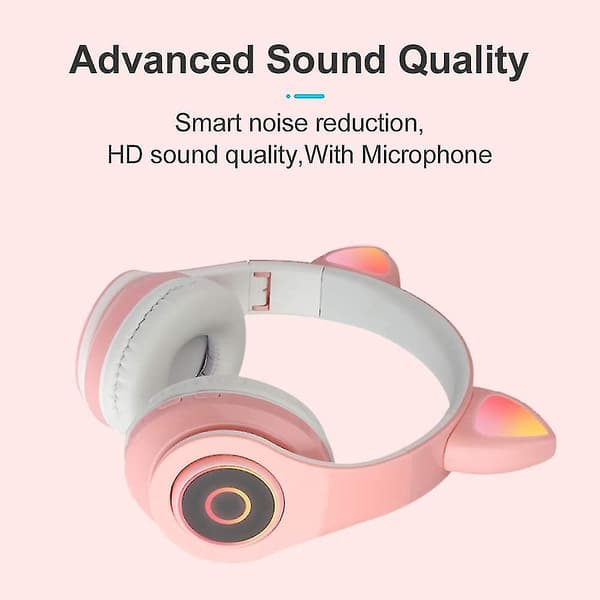 Søde Katteøre Trådløse Hovedtelefoner, Bluetooth 5.0 Over-Ear Hovedtelefoner Black
