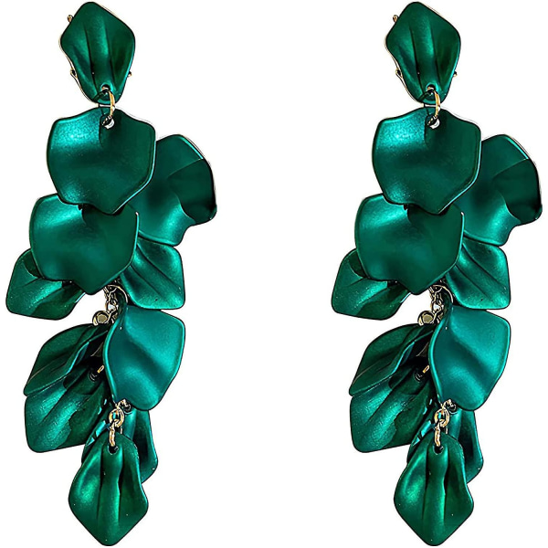 Akryl Roseblad Øredobber Dangle Overdrevne Blomster Øredobber Dråpe Floral Duske Øredobber Dark Green