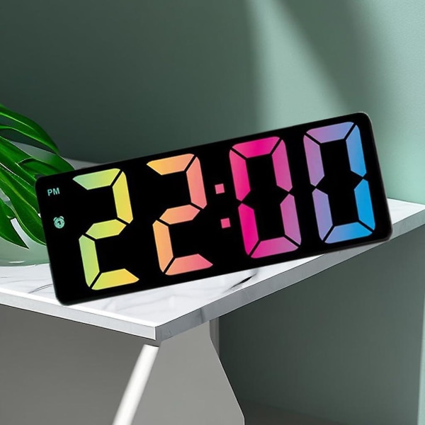 Digitalt vækkeur - LED-ur med stort display til soveværelse, skrivebord og kontor - Temperaturvisning, Rainbow